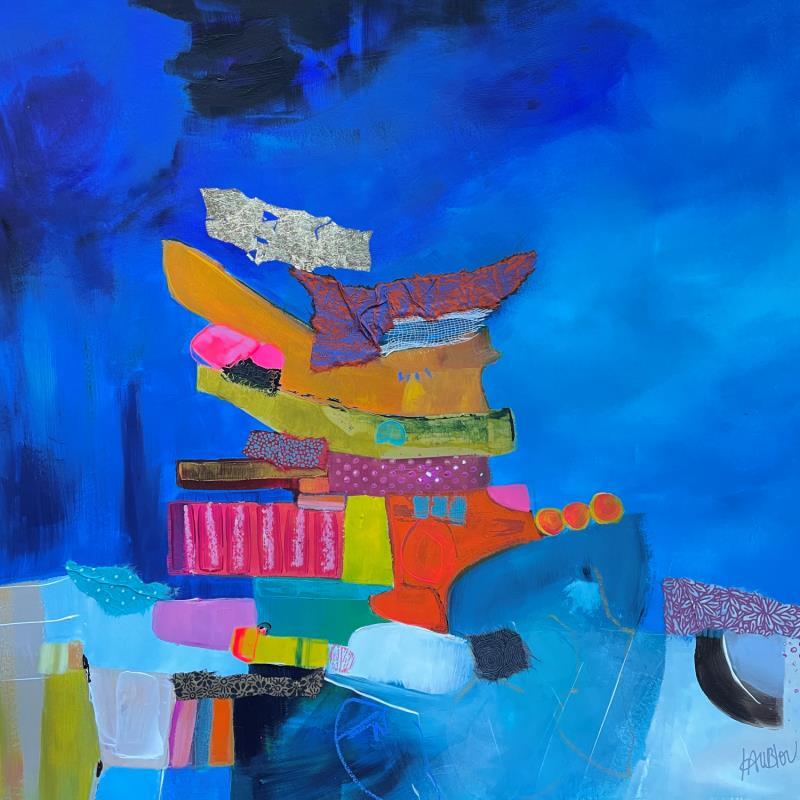 Painting Le chemin de la source St Paul by Lau Blou | Painting Abstract Landscapes Acrylic Gluing Pastel Gold leaf Paper