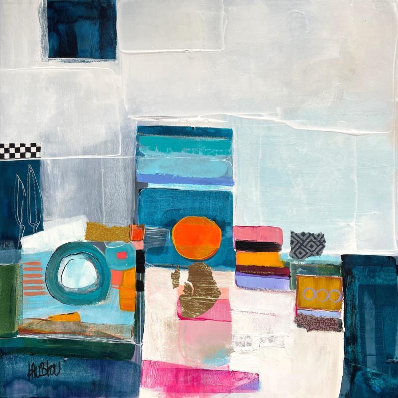 Painting Passages urbain by Lau Blou | Painting Abstract Acrylic, Gluing, Gold leaf, Paper, Pastel Landscapes