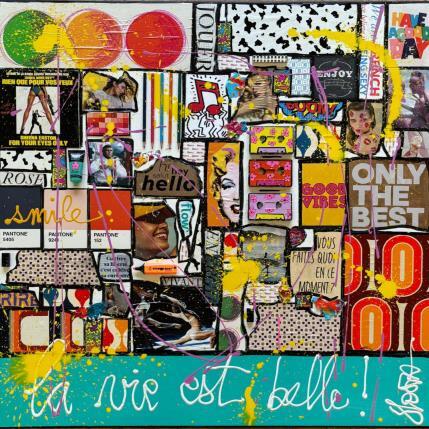 Gemälde La vie est belle ! von Costa Sophie | Gemälde Pop-Art Acryl, Collage, Upcycling