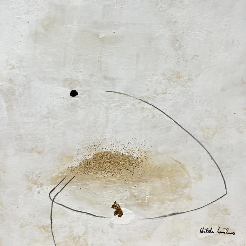 Peinture abstract white A 110 par Wilms Hilde | Tableau Abstrait Acrylique Collage Feuille d'or