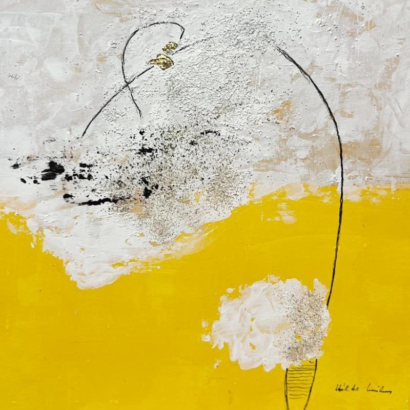 Peinture abstract yellow B 95 par Wilms Hilde | Tableau Abstrait Acrylique Collage Feuille d'or