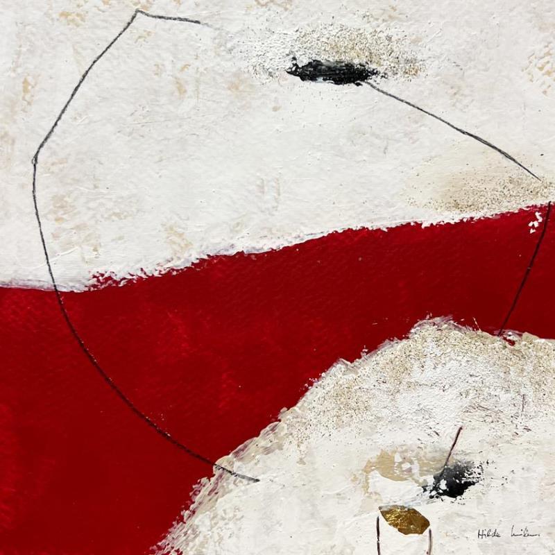 Peinture abstract red B 97 par Wilms Hilde | Tableau Abstrait Acrylique Collage Feuille d'or