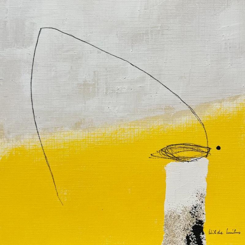 Painting abstract yellow B 100 by Wilms Hilde | Painting Abstract Acrylic Gluing