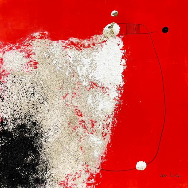 Peinture abstract red C 109 par Wilms Hilde | Tableau Abstrait Acrylique Collage Feuille d'or