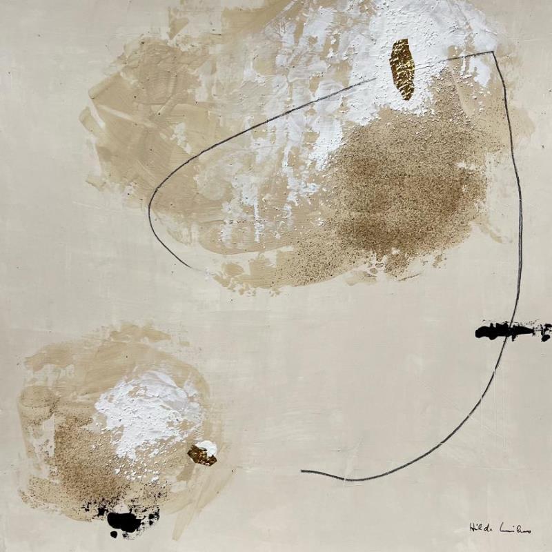 Peinture abstract beige C 111 par Wilms Hilde | Tableau Abstrait Acrylique Collage Feuille d'or