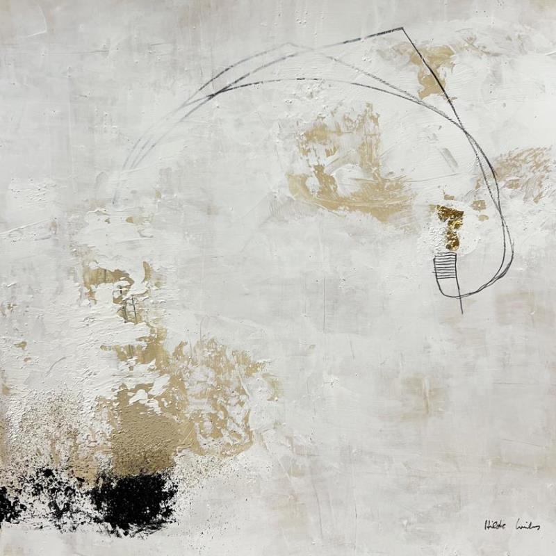 Peinture abstract white B 112 par Wilms Hilde | Tableau Abstrait Acrylique Collage Feuille d'or