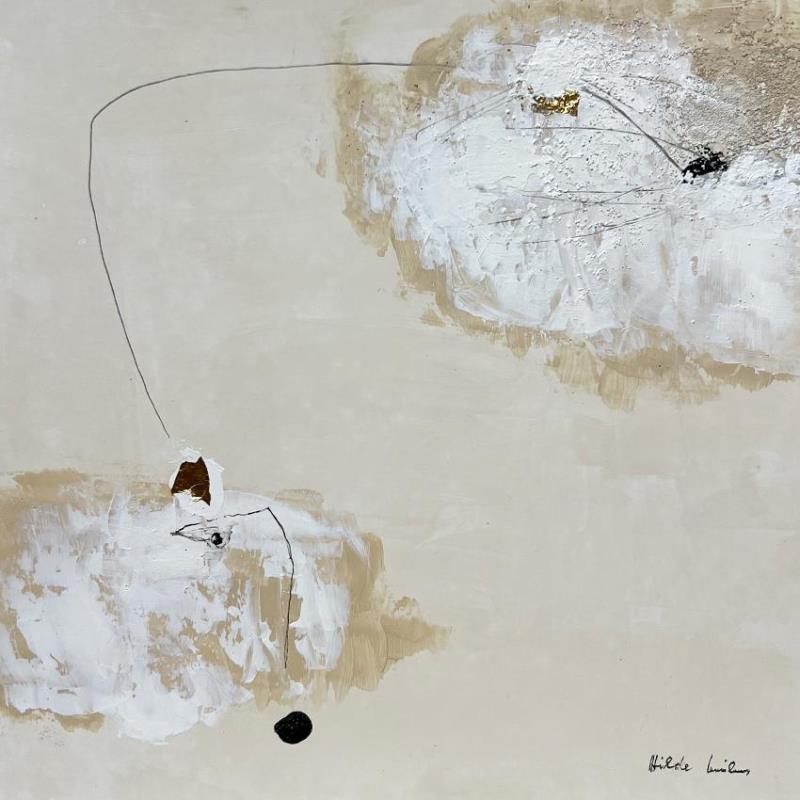 Painting abstract beige C 115 by Wilms Hilde | Painting Abstract Acrylic, Gluing, Gold leaf