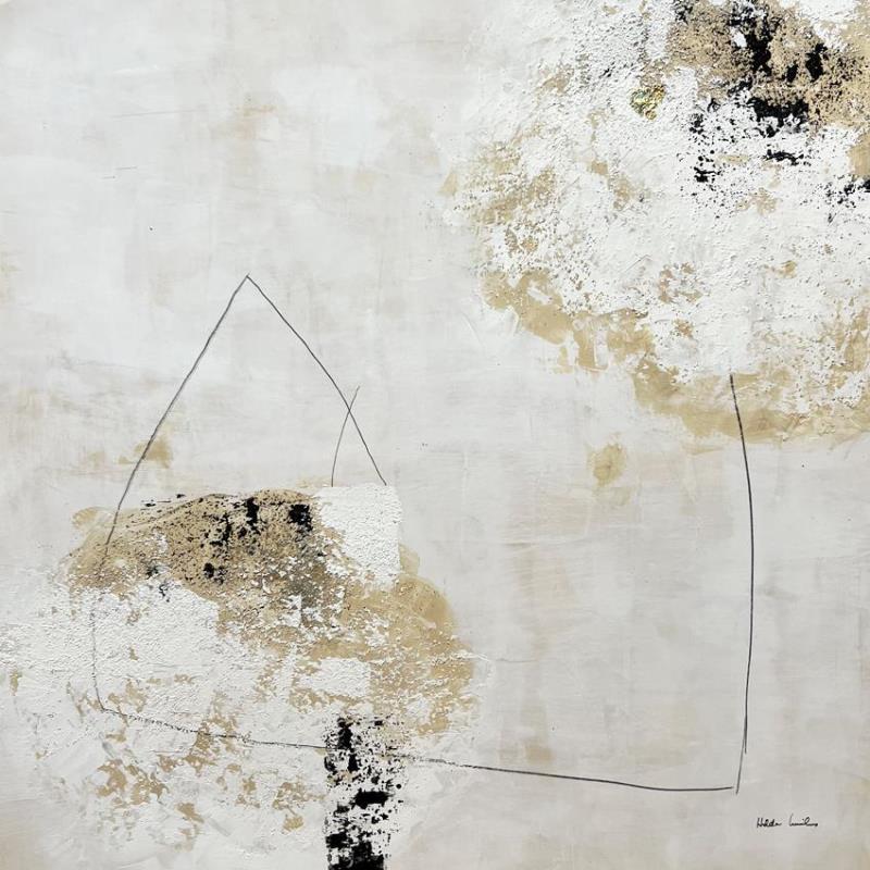 Peinture abstract beige D 84 par Wilms Hilde | Tableau Abstrait Acrylique, Collage, Feuille d'or