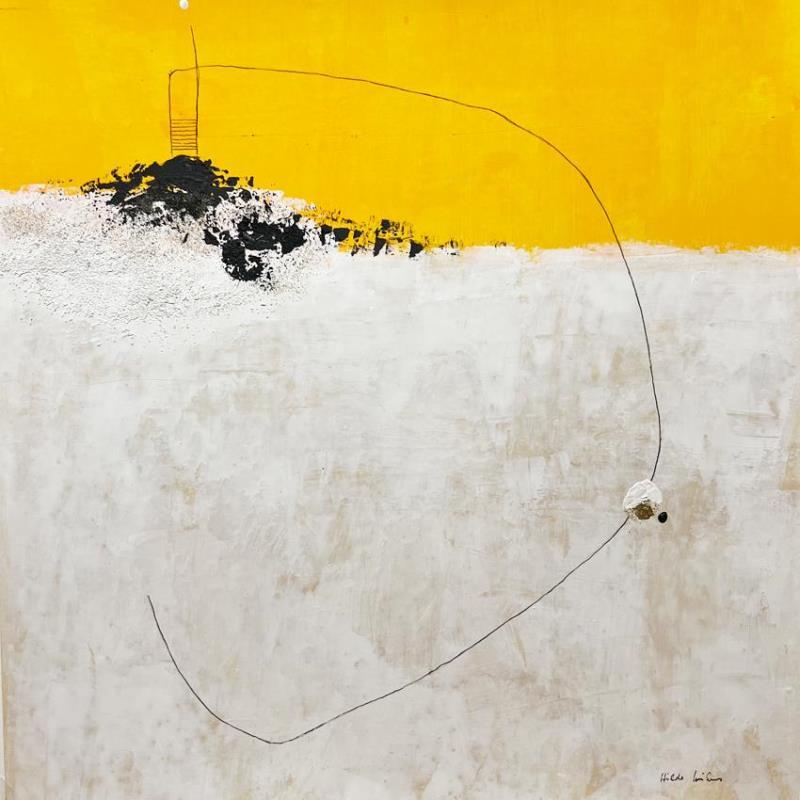 Peinture abstract yellow D 85 par Wilms Hilde | Tableau Abstrait Acrylique Collage Feuille d'or