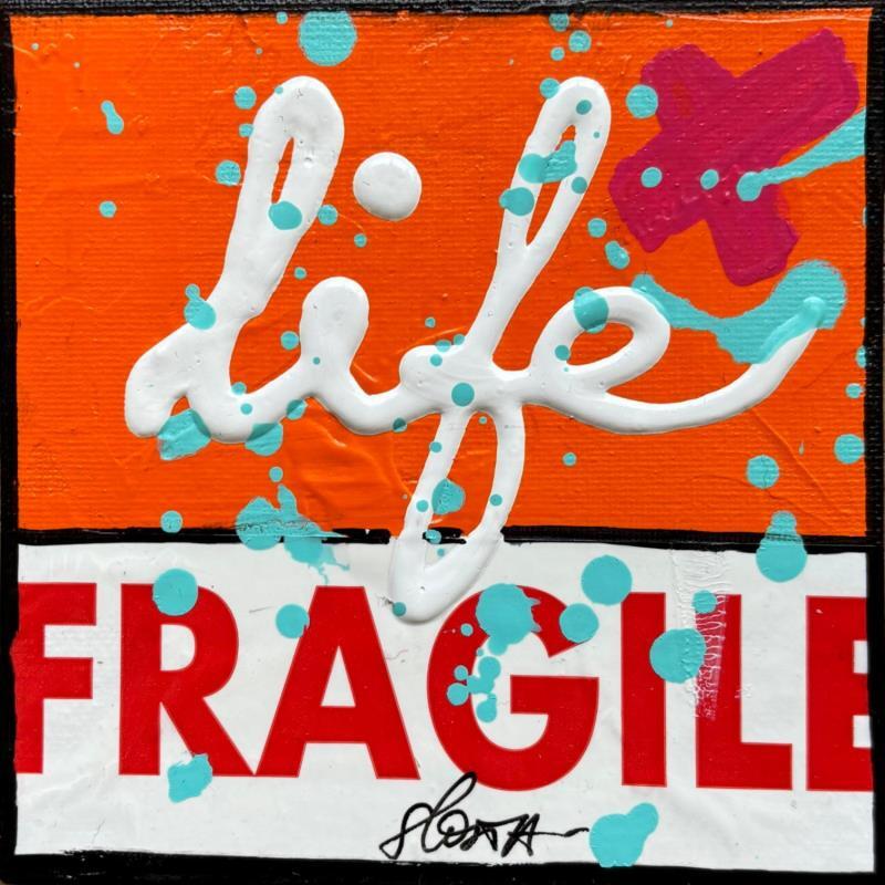 Gemälde Fragile life (orange) II von Costa Sophie | Gemälde Pop-Art Acryl, Collage, Upcycling
