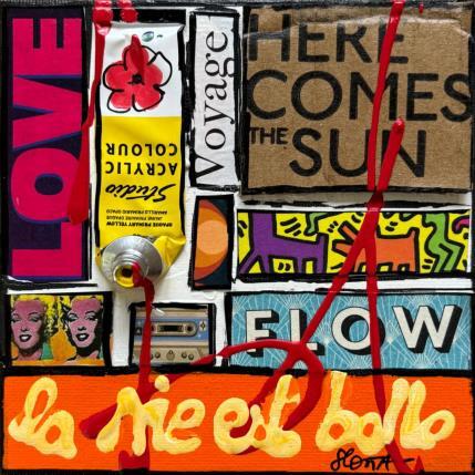 Painting La vie est belle ! (love) by Costa Sophie | Painting Pop-art Acrylic, Gluing, Upcycling