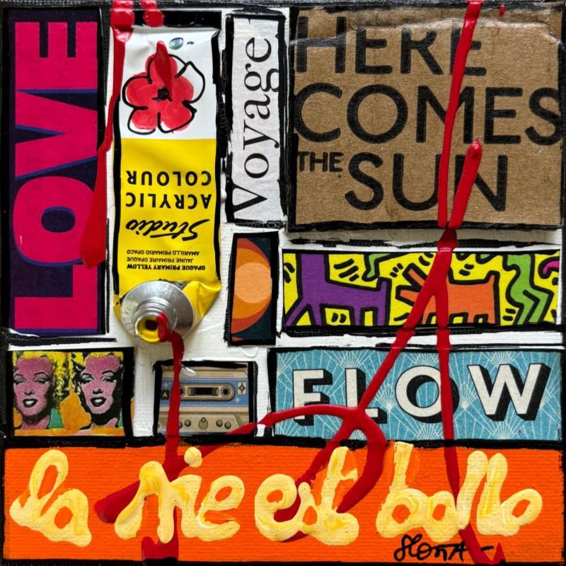 Painting La vie est belle ! (love) by Costa Sophie | Painting Pop-art Acrylic Gluing Upcycling