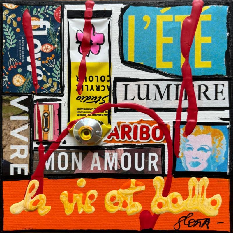 Peinture La vie est belle ! (l'été) par Costa Sophie | Tableau Pop-art Acrylique Collage Upcycling