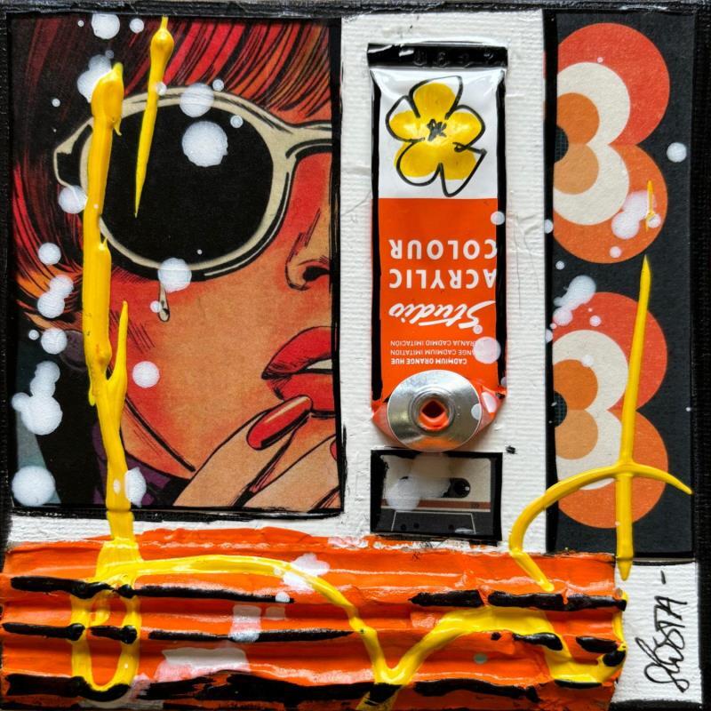 Gemälde Crying girl 4 von Costa Sophie | Gemälde Pop-Art Acryl Collage Upcycling
