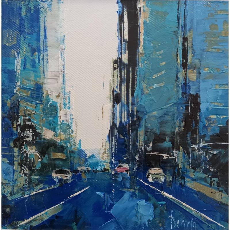 Peinture Blue city par Dessein Pierre | Tableau Figuratif Urbain Architecture Huile