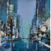 Painting Blue Building by Dessein Pierre | Painting Figurative Urban Architecture Oil