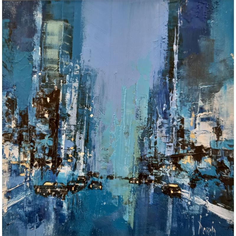 Painting Blue Building by Dessein Pierre | Painting Figurative Urban Architecture Oil