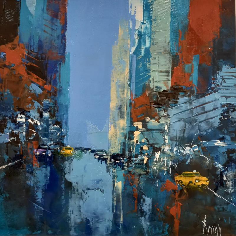 Painting NY in blue by Dessein Pierre | Painting Figurative Urban Architecture Oil