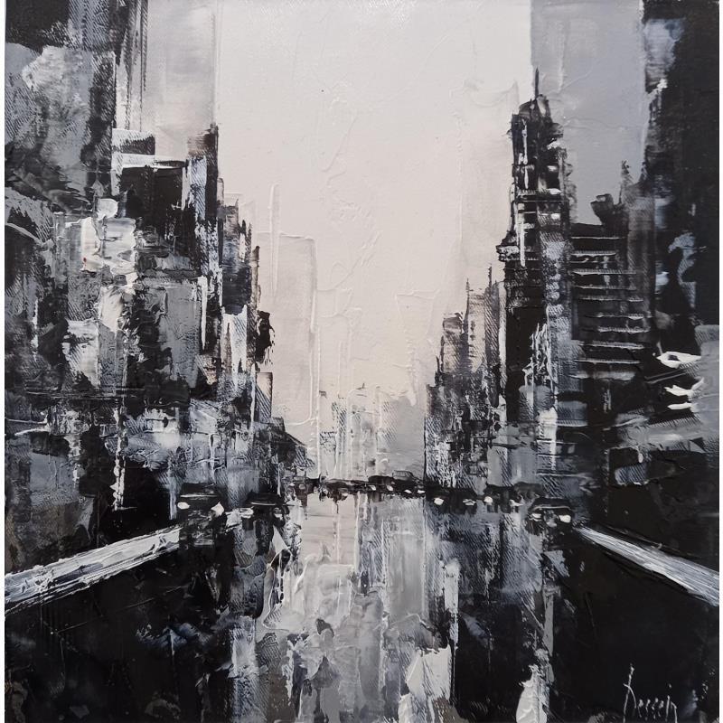 Peinture Black Manhattan par Dessein Pierre | Tableau Figuratif Urbain Architecture Huile