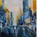 Peinture City bleue et jaune par Dessein Pierre | Tableau Figuratif Urbain Architecture Huile