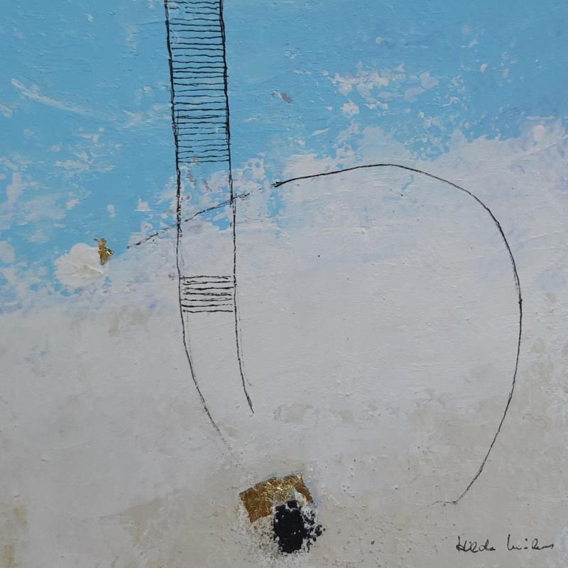 Peinture abstract blue A 118 par Wilms Hilde | Tableau Abstrait Acrylique, Carton, Collage, Feuille d'or