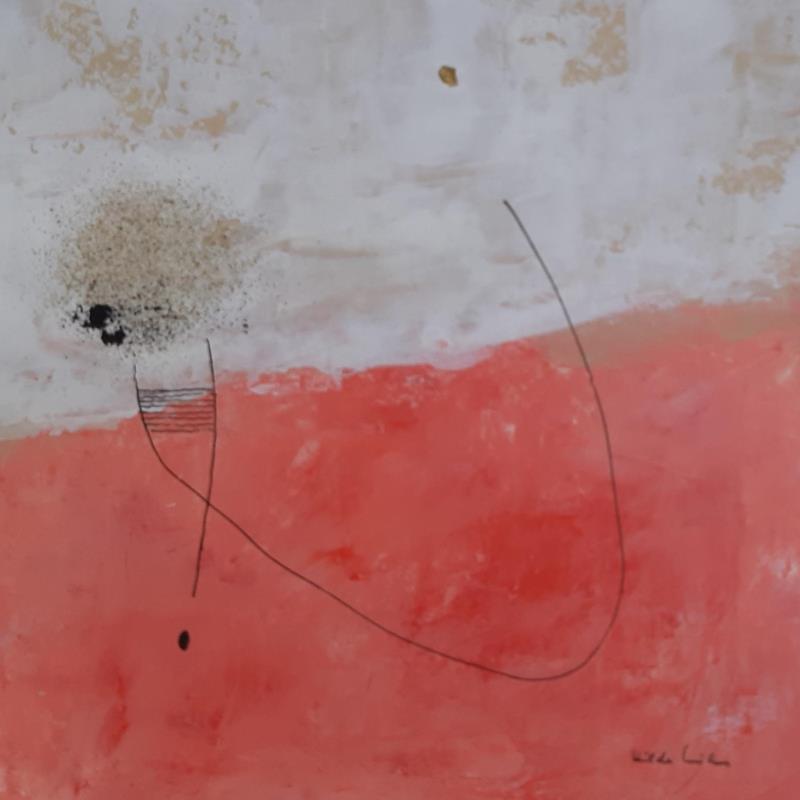 Peinture abstract red B 104 par Wilms Hilde | Tableau Abstrait Acrylique Collage Feuille d'or