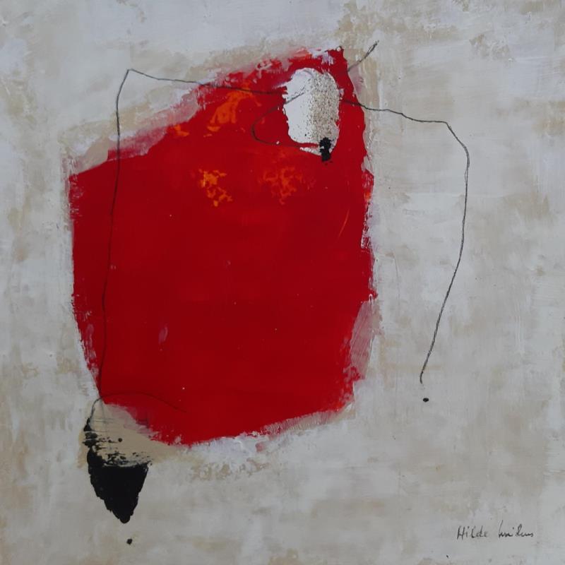 Painting abstract red B 109 by Wilms Hilde | Painting Abstract Acrylic Gluing