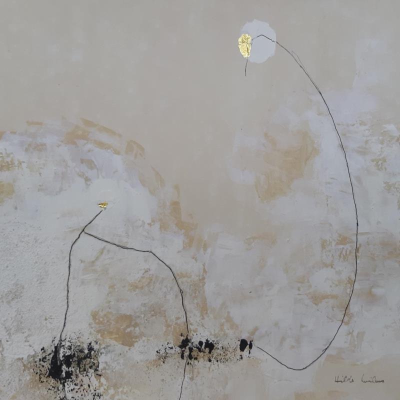 Peinture abstract beige C 117 par Wilms Hilde | Tableau Abstrait Carton Acrylique Collage Feuille d'or