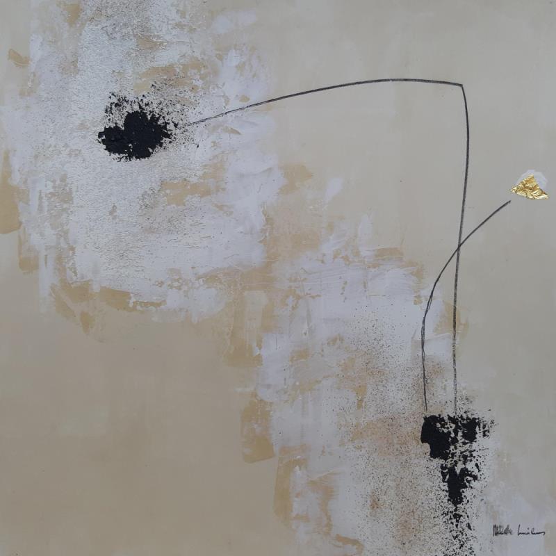 Painting abstract beige C 119 by Wilms Hilde | Painting Abstract Acrylic Gluing Gold leaf