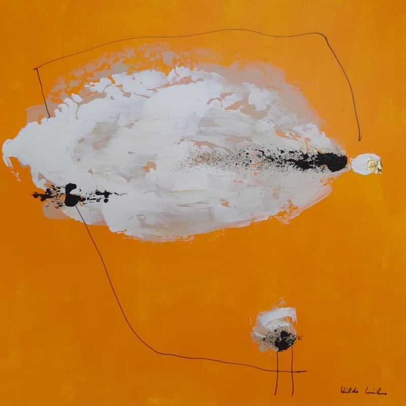 Painting abstract yellow C 121 by Wilms Hilde | Painting Abstract Acrylic Gluing Gold leaf