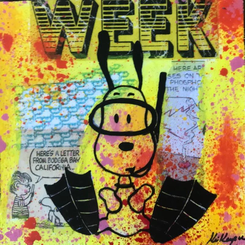 Gemälde Snoopy snorkling von Kikayou | Gemälde Pop-Art Pop-Ikonen Graffiti Acryl Collage