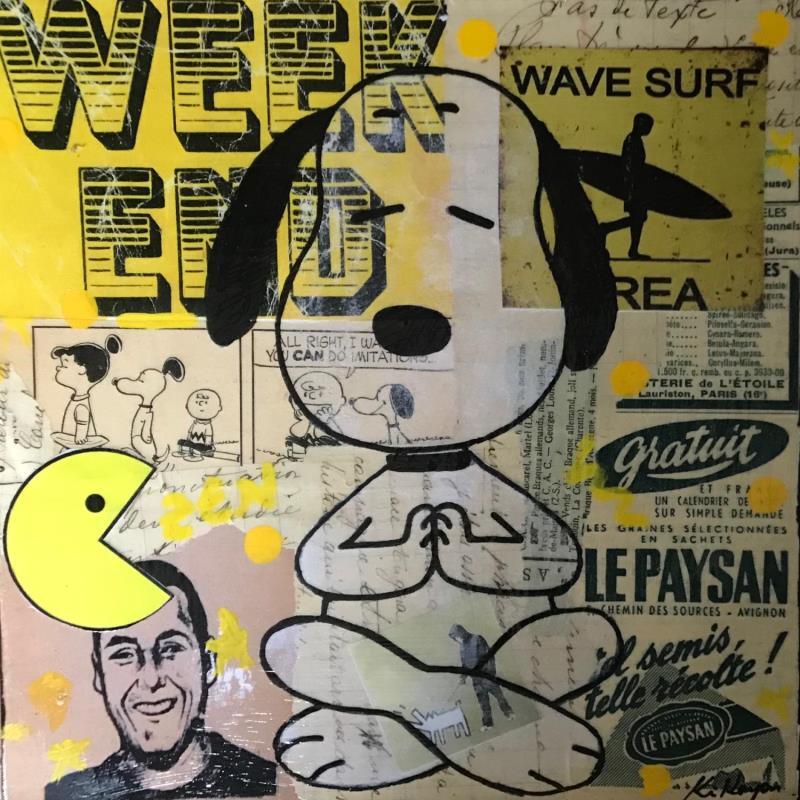 Peinture Snoopy yoga par Kikayou | Tableau Pop-art Icones Pop Graffiti Acrylique Collage