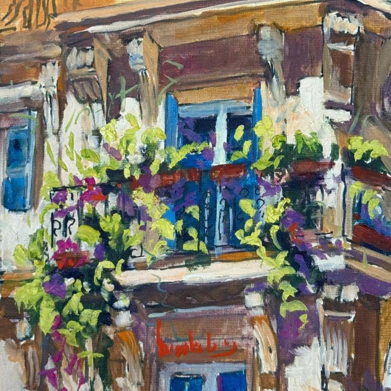 Peinture Le Balcon du Chat par Brooksby | Tableau Figuratif Paysages Urbain Huile