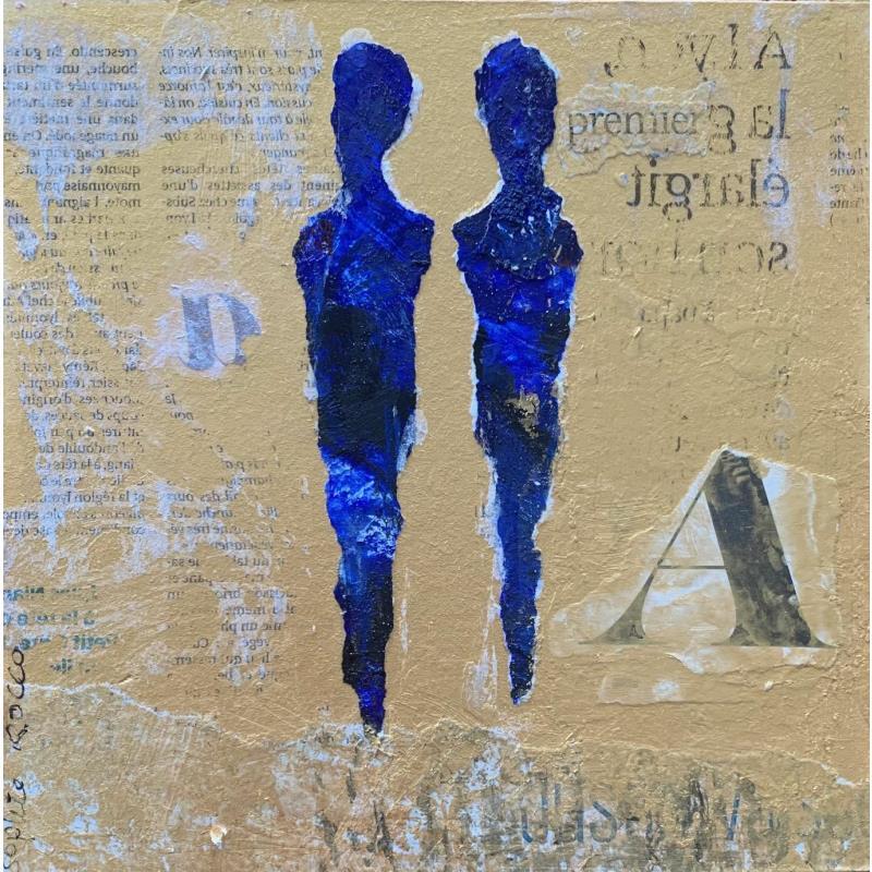 Peinture Les deux amours par Rocco Sophie | Tableau Art Singulier Acrylique Collage Sable