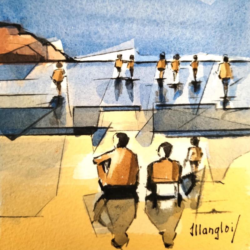 Painting PLAGE by Langlois Jean-Luc | Painting Figurative Marine Watercolor