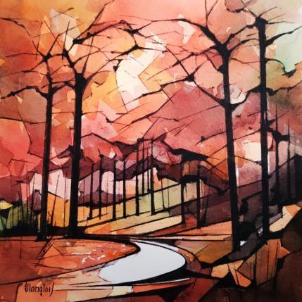 Painting FORÊT en AUTOMNE by Langlois Jean-Luc | Painting Figurative Watercolor Nature