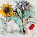 Peinture Tournesol et cerisier par Colombo Cécile | Tableau Art naïf Paysages Scènes de vie Natures mortes Aquarelle Acrylique Collage Encre Pastel
