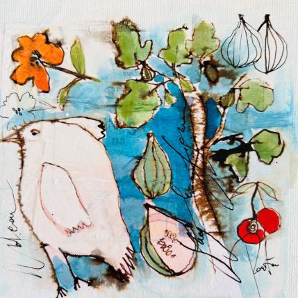 Painting Colombe et oiseau by Colombo Cécile | Painting Naive art Acrylic, Gluing, Ink, Pastel, Watercolor Landscapes, Life style