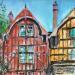 Painting Troyes Colombages rouges by Hoffmann Elisabeth | Painting Figurative Urban Watercolor