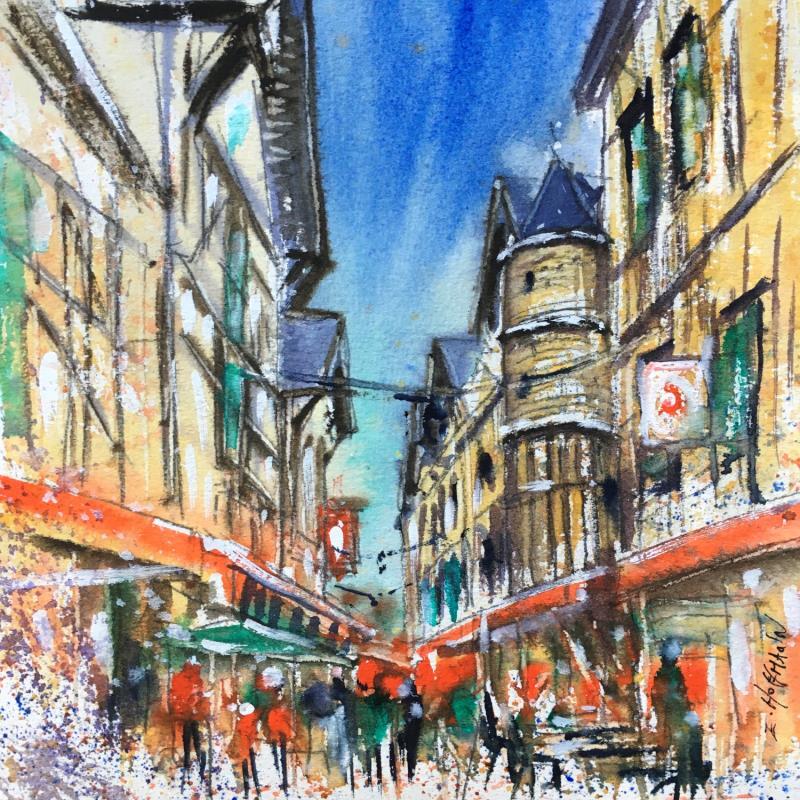 Painting Troyes Ruelle de la Tourelle  by Hoffmann Elisabeth | Painting Figurative Urban Watercolor