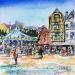 Painting Troyes Place Maréchal Foch  by Hoffmann Elisabeth | Painting Figurative Urban Watercolor