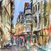 Painting Troyes Rue Champeaux animée  by Hoffmann Elisabeth | Painting Figurative Urban Watercolor