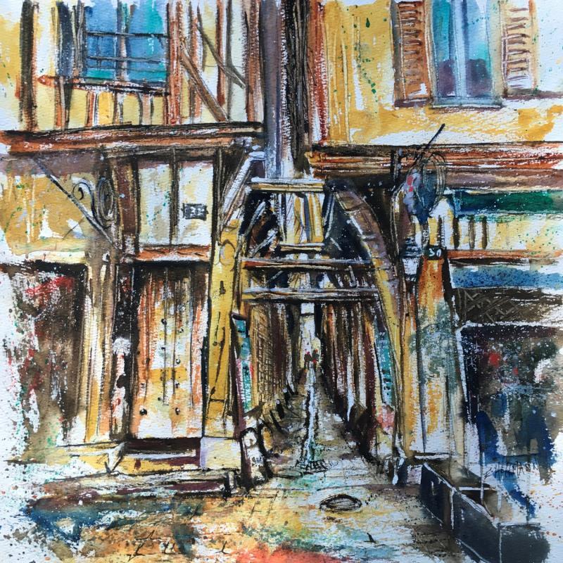 Painting Troyes La rue des chats  by Hoffmann Elisabeth | Painting Figurative Urban Watercolor