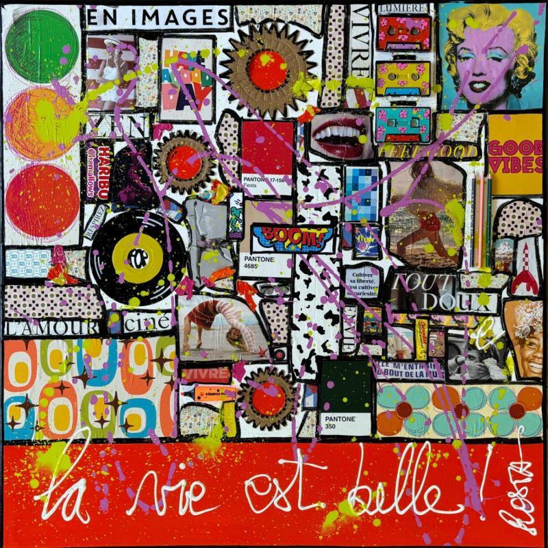 Peinture La vie est belle! par Costa Sophie | Tableau Pop-art Acrylique Collage Upcycling