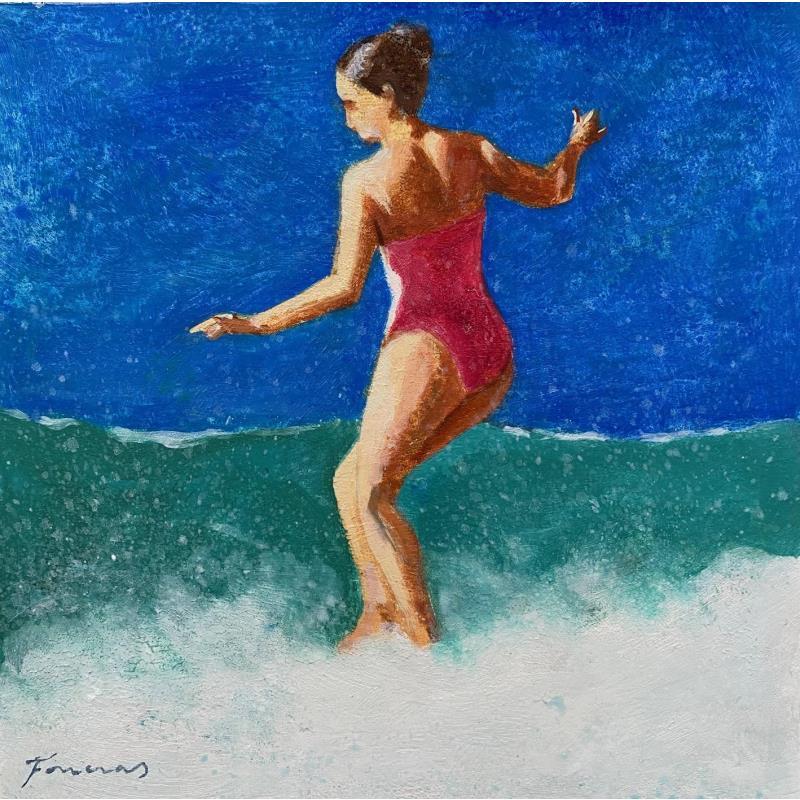 Gemälde La petite vague von Foucras François | Gemälde Figurativ Acryl, Öl Sport