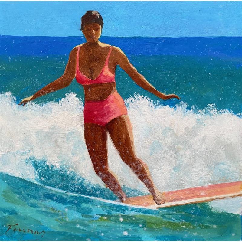 Gemälde Jour de surf  von Foucras François | Gemälde Figurativ Acryl, Öl Marine, Pop-Ikonen, Sport