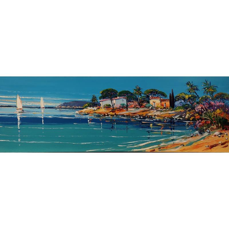 Painting Sur la plage ensoleillée by Corbière Liisa | Painting Figurative Landscapes Oil