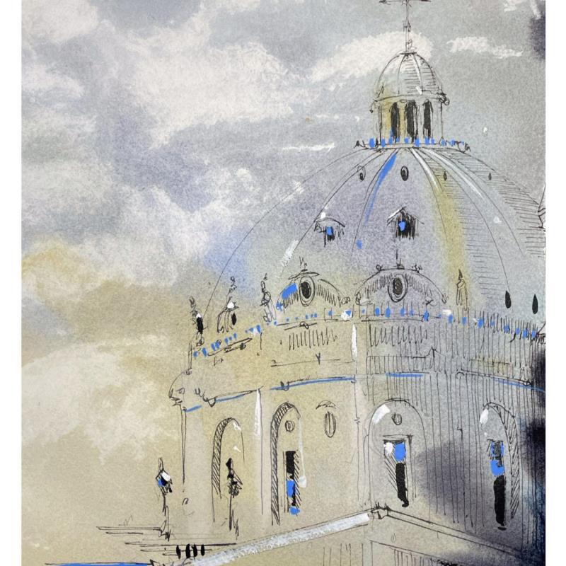 Gemälde Le Panthéon de Paris von Bailly Kévin  | Gemälde Figurativ Aquarell, Tinte Architektur, Urban