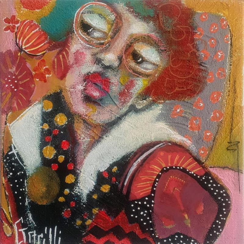 Peinture Rendez-vous fleuri. par Garilli Nicole | Tableau Figuratif Scènes de vie Acrylique Collage Poudre de marbre