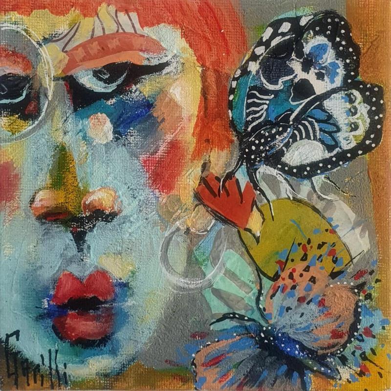 Gemälde Une histoire de papillon von Garilli Nicole | Gemälde Figurativ Alltagsszenen Acryl Collage Marmorpulver